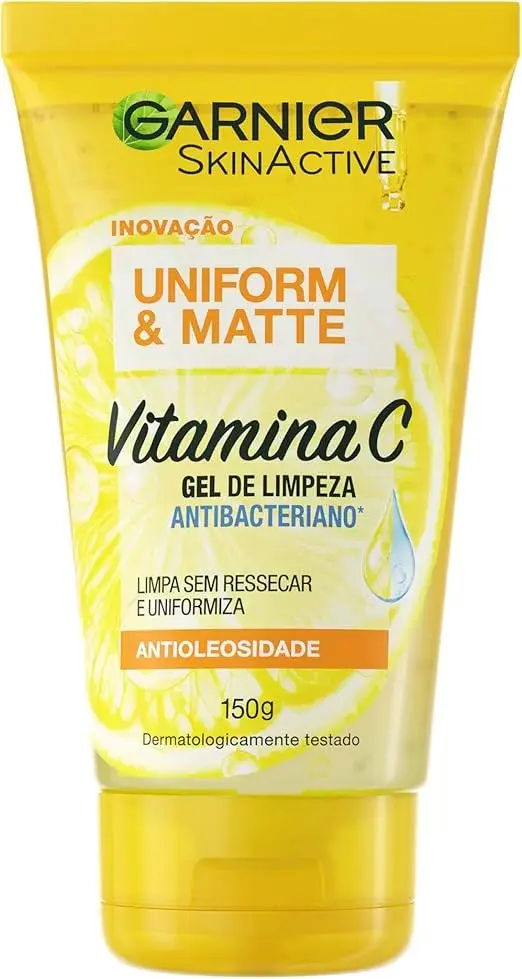 gel-limpeza-vitamina-c-garnier uniform matte limpeza facial oleosidade pele uniforme