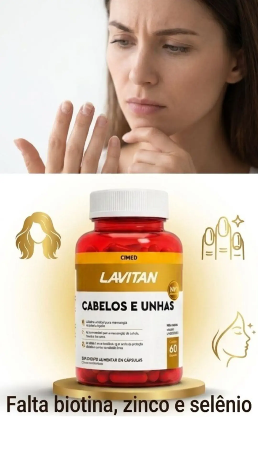 lavitan-cabelos-e-unhas suplemento CIMED 60 capsulas biotina zinco selenio